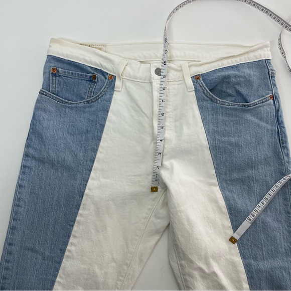 Levi's 501 Jeans Womens Taper Cropped Spliced Ankle Two Tone Button Fly Size 34 - Picture 6 of 8
